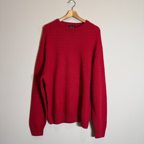 JoS. A. Bank Lambswool Basketweave Crewneck Sweater Pullover Mens Large Red Wool - Picture 2 of 12